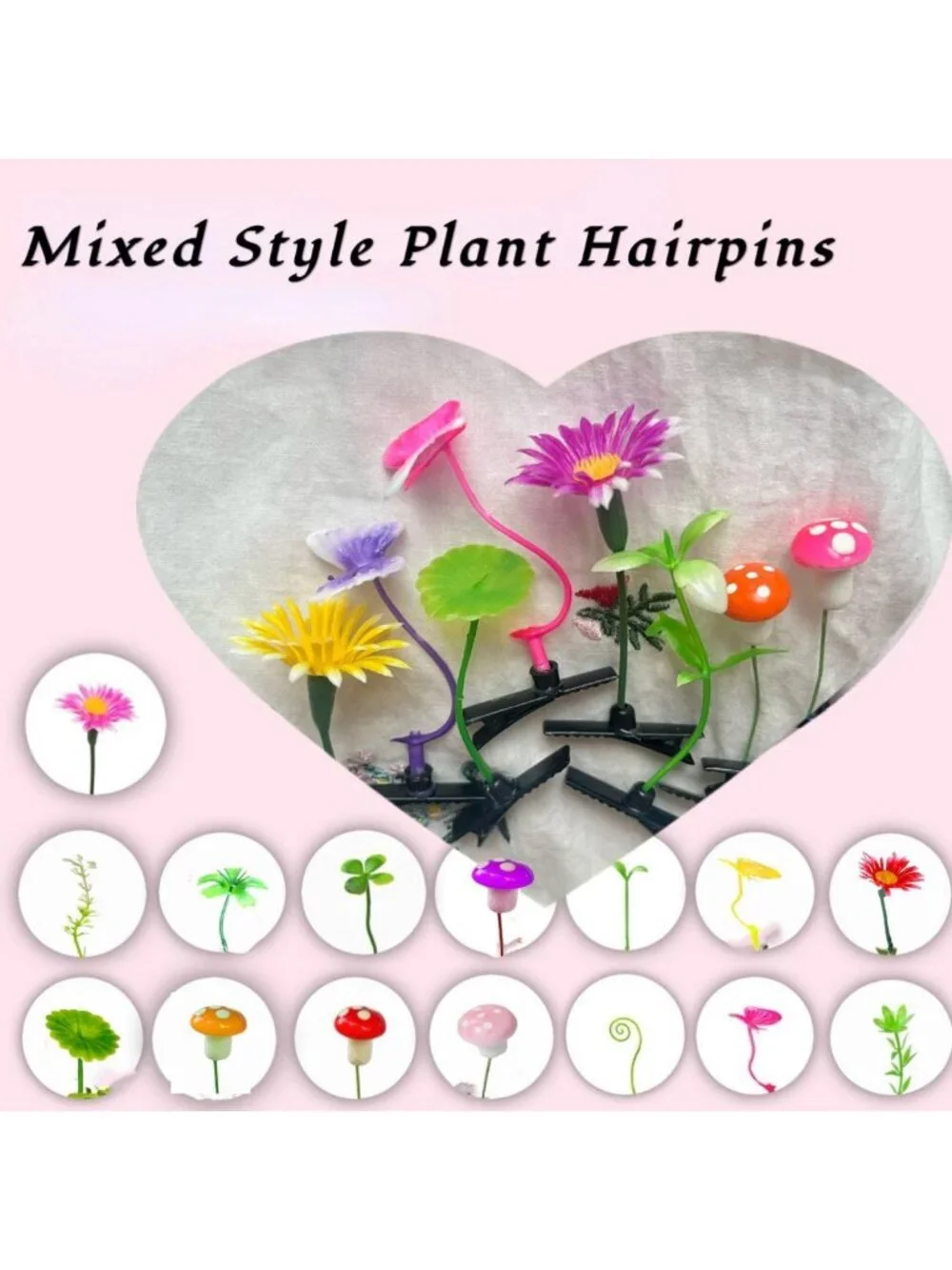 100 Pcs Flower & Mushroom Hair Clips - Rave Accessories for Women & Kids